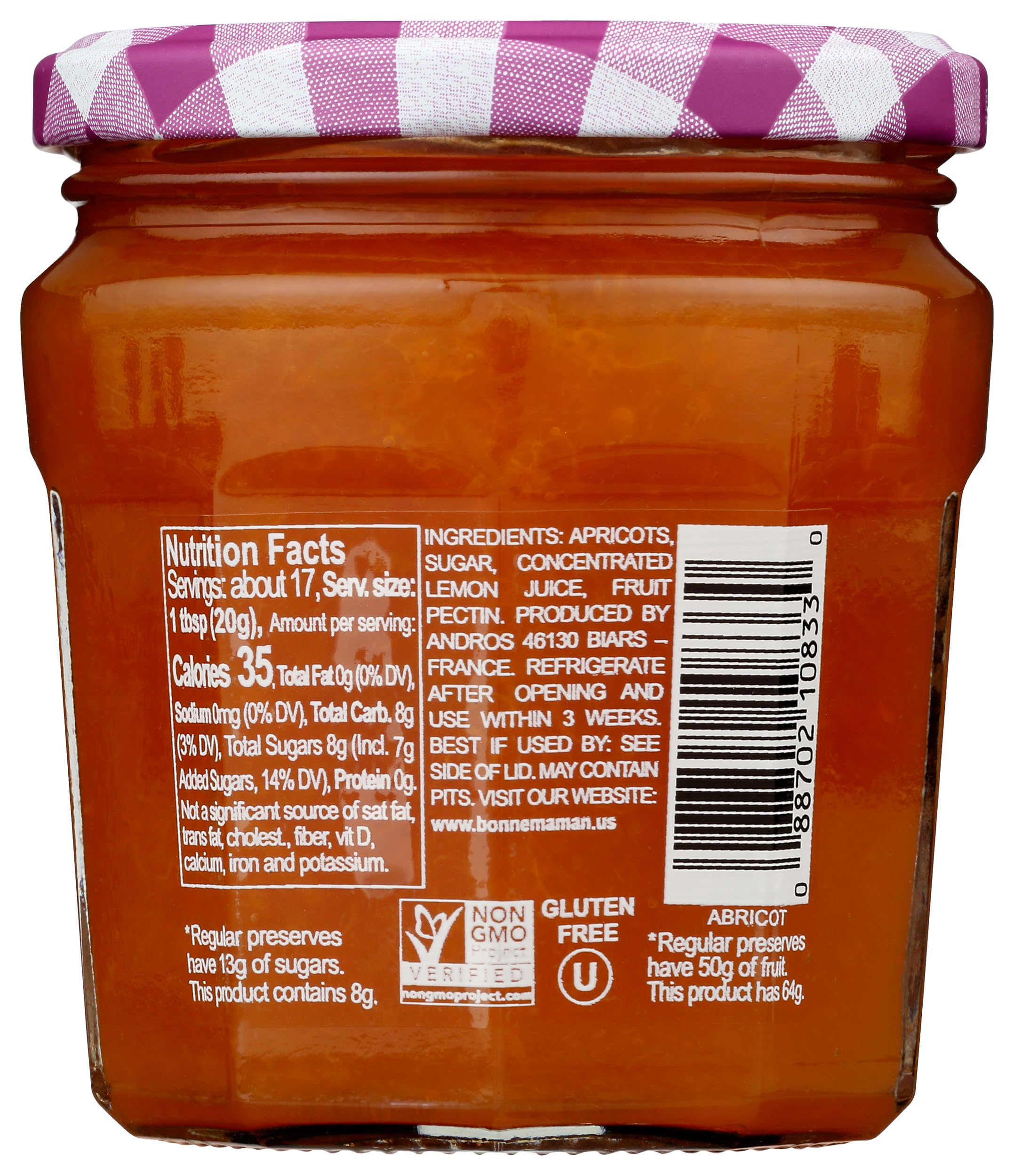 Bonne Maman apricot close-up texture highlighting fruit pieces and spreadability