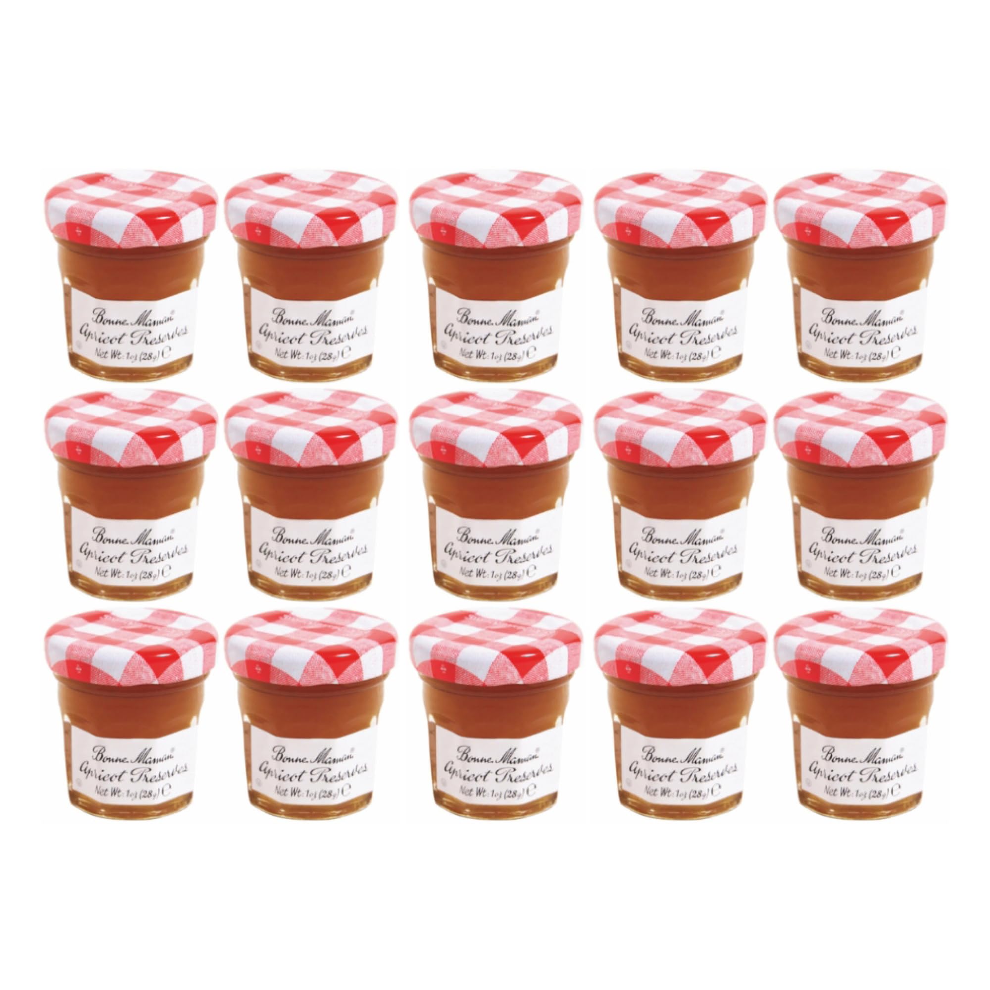 Bonne Maman front display pack of 15 mini jars showing charming packaging and easy serving