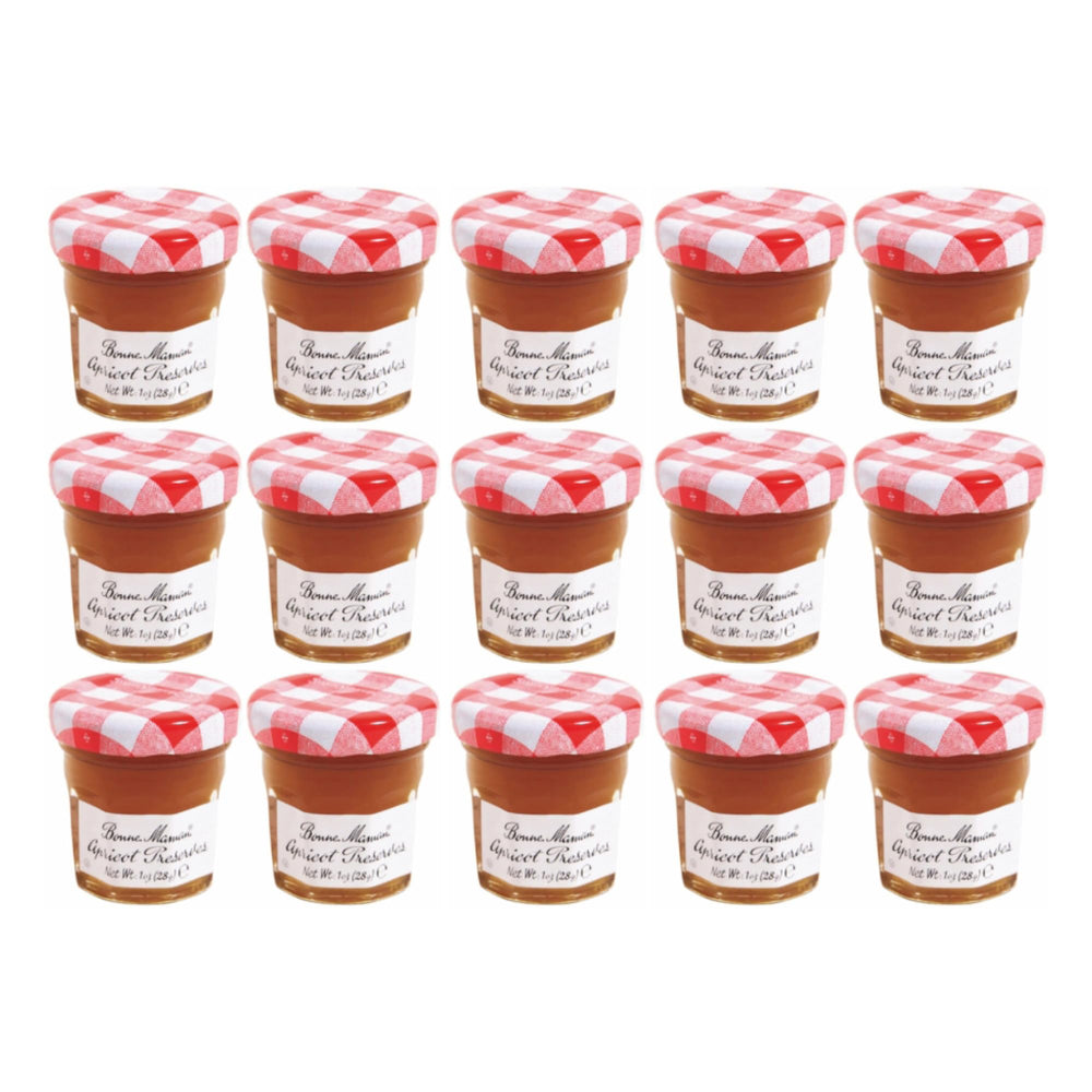Bonne Maman front display pack of 15 mini jars showing charming packaging and easy serving
