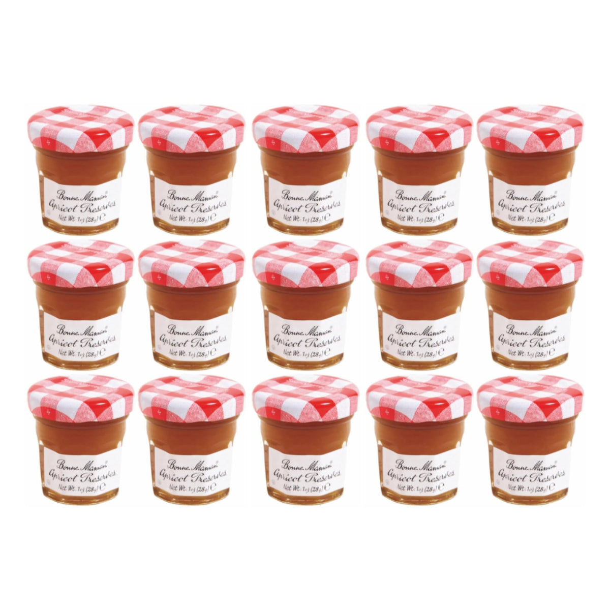 Bonne Maman front display pack of 15 mini jars showing charming packaging and easy serving