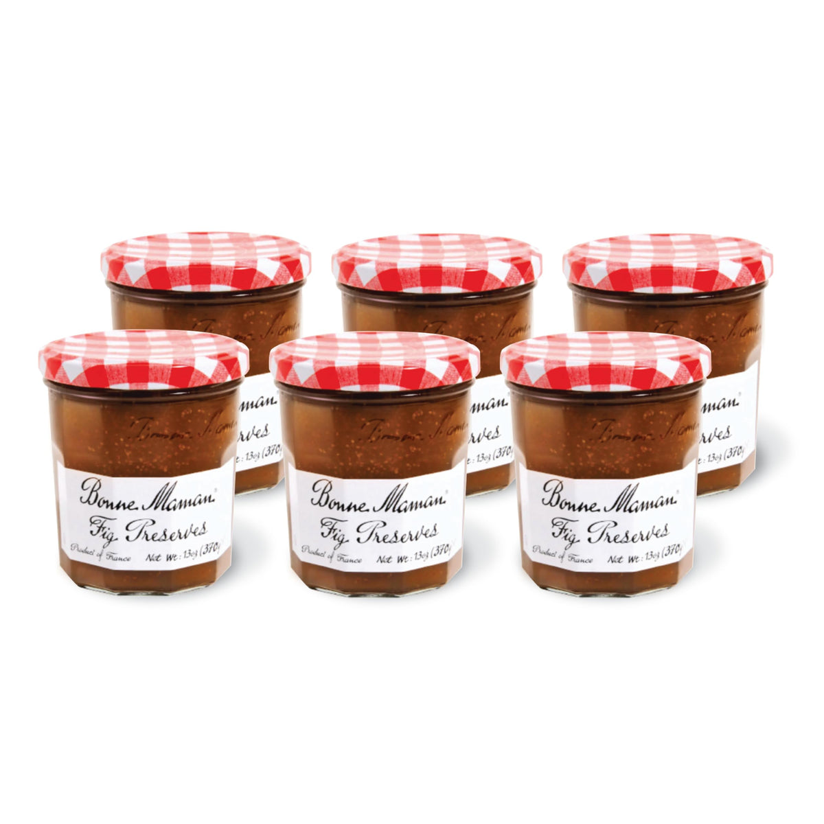 Bonne Maman front packaging showing six 13 oz glass jars and label benefits