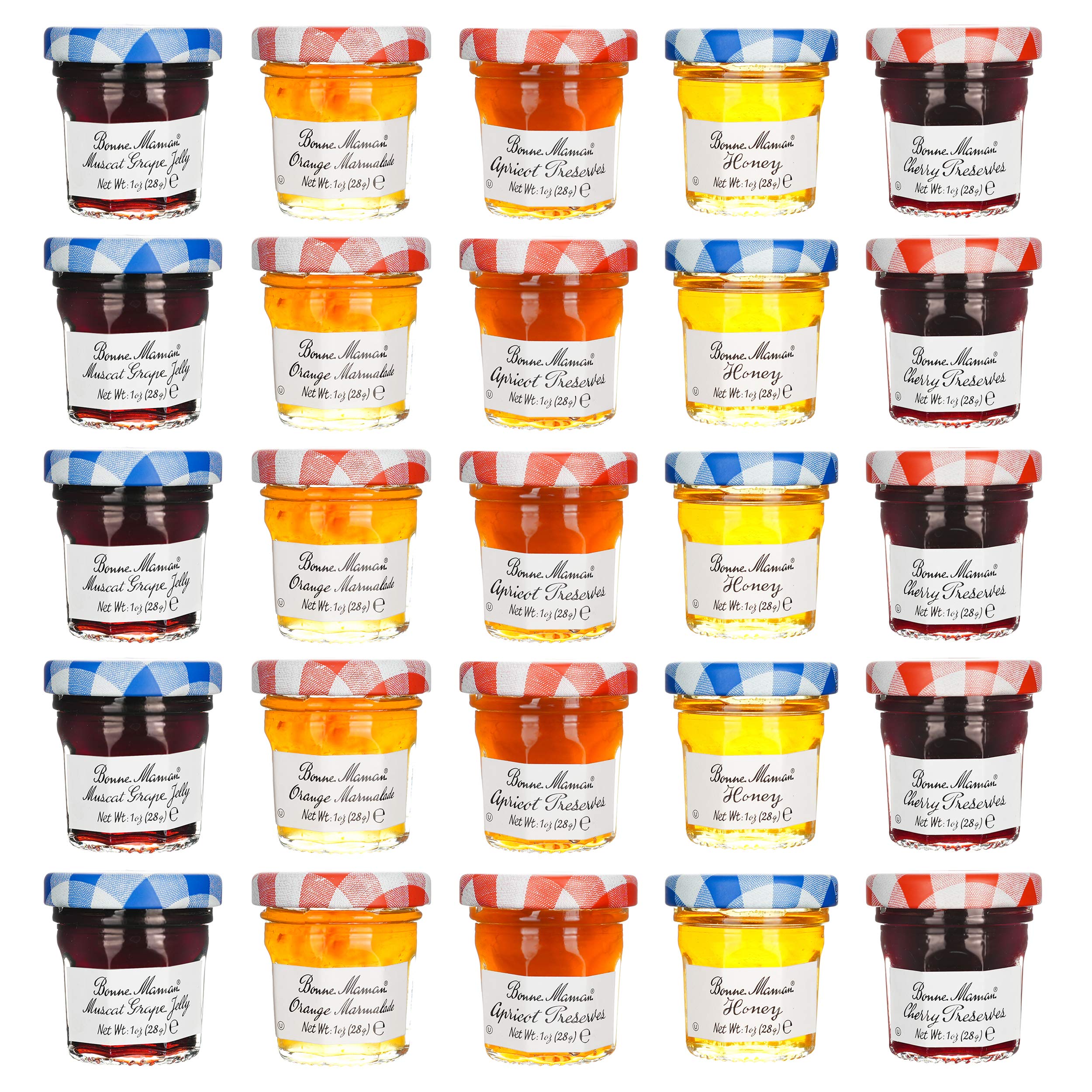 Bonne Maman front display of mini jam jars showing labels and gourmet appeal