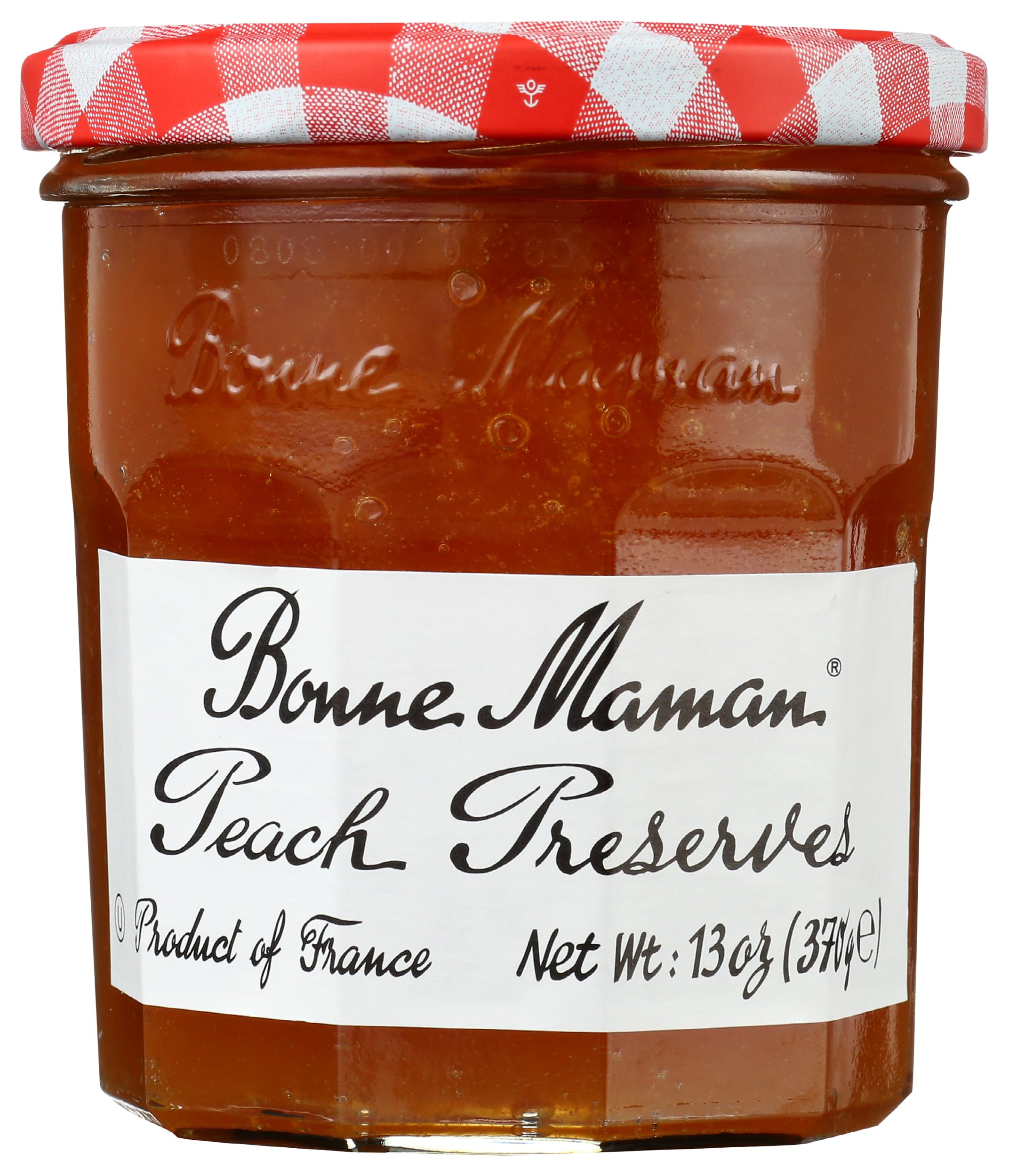 Bonne Maman front packaging showing jar and natural peach spread benefit
