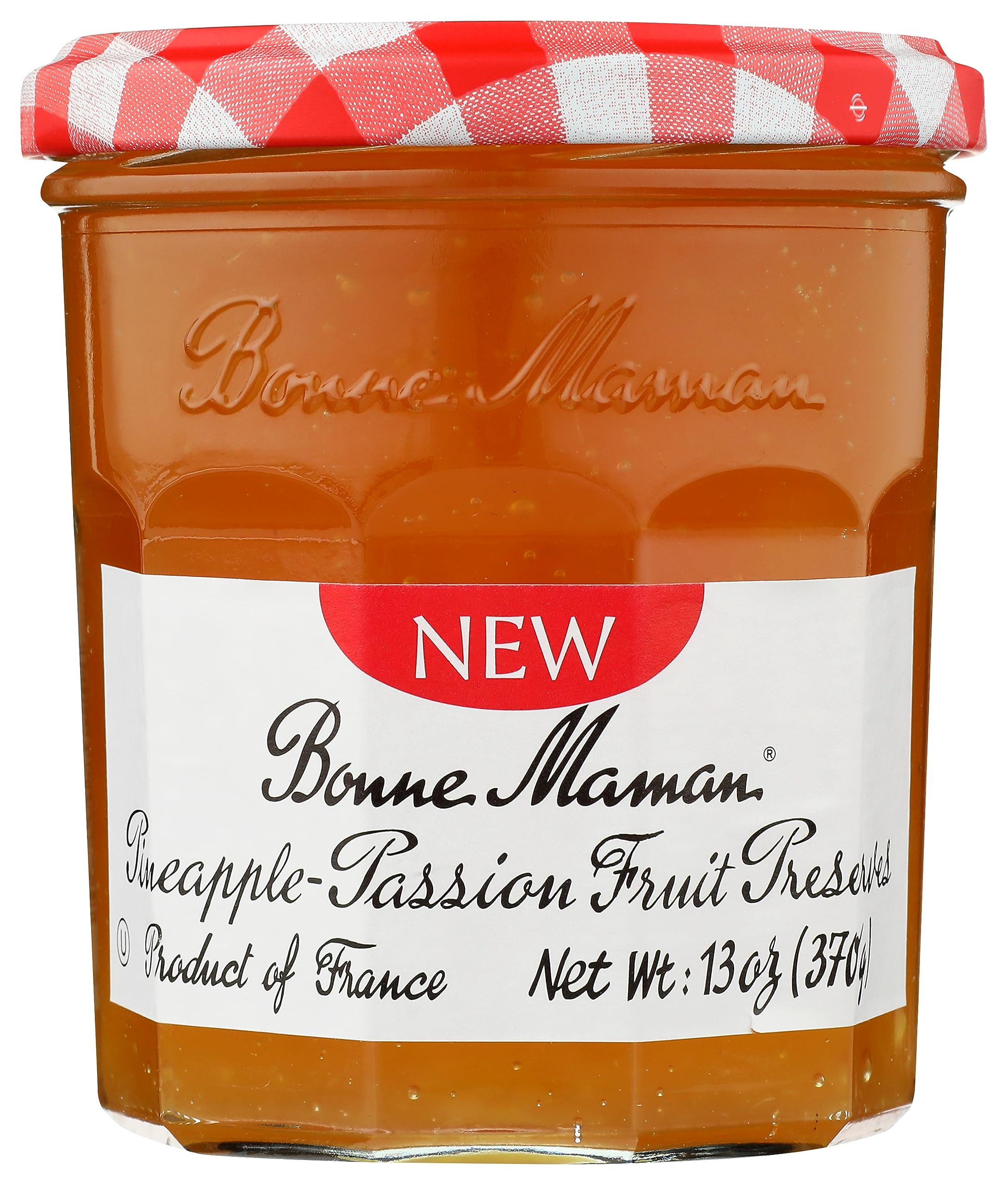 Bonne Maman pineapple-passion fruit jar label clearly visible, helps identify flavor