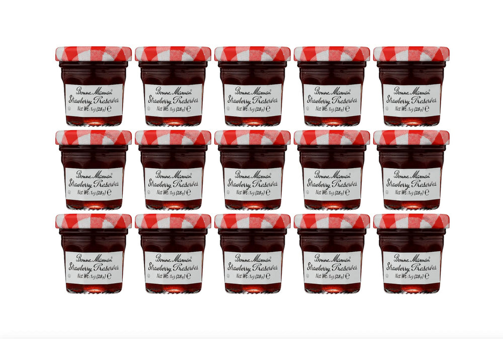 Bonne Maman front view of 1 oz jar pack with clear label and premium look, convenient portioning