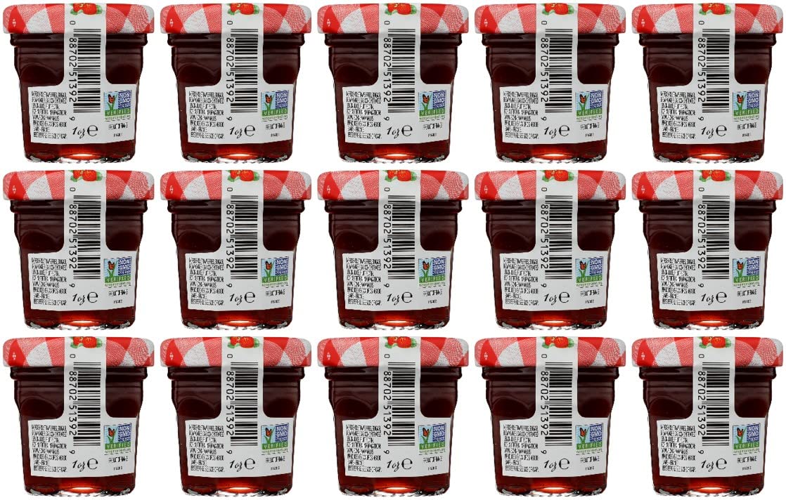 Bonne Maman open 1 oz jar showing jam texture and spoon, ready-to-serve convenience