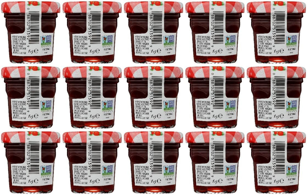 Bonne Maman open 1 oz jar showing jam texture and spoon, ready-to-serve convenience