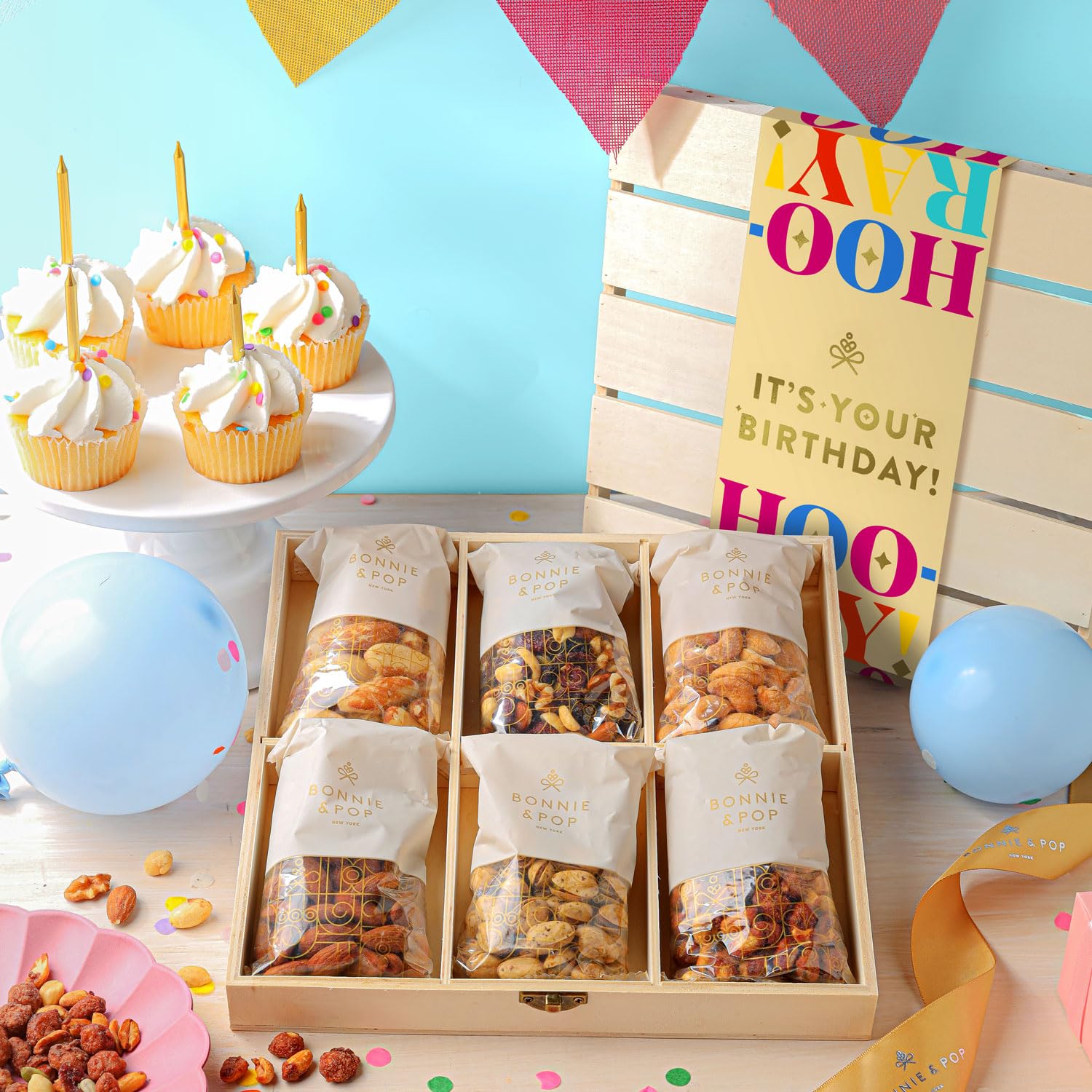 Bonnie & Pop serving tray in party setting for easy snacking and sharing