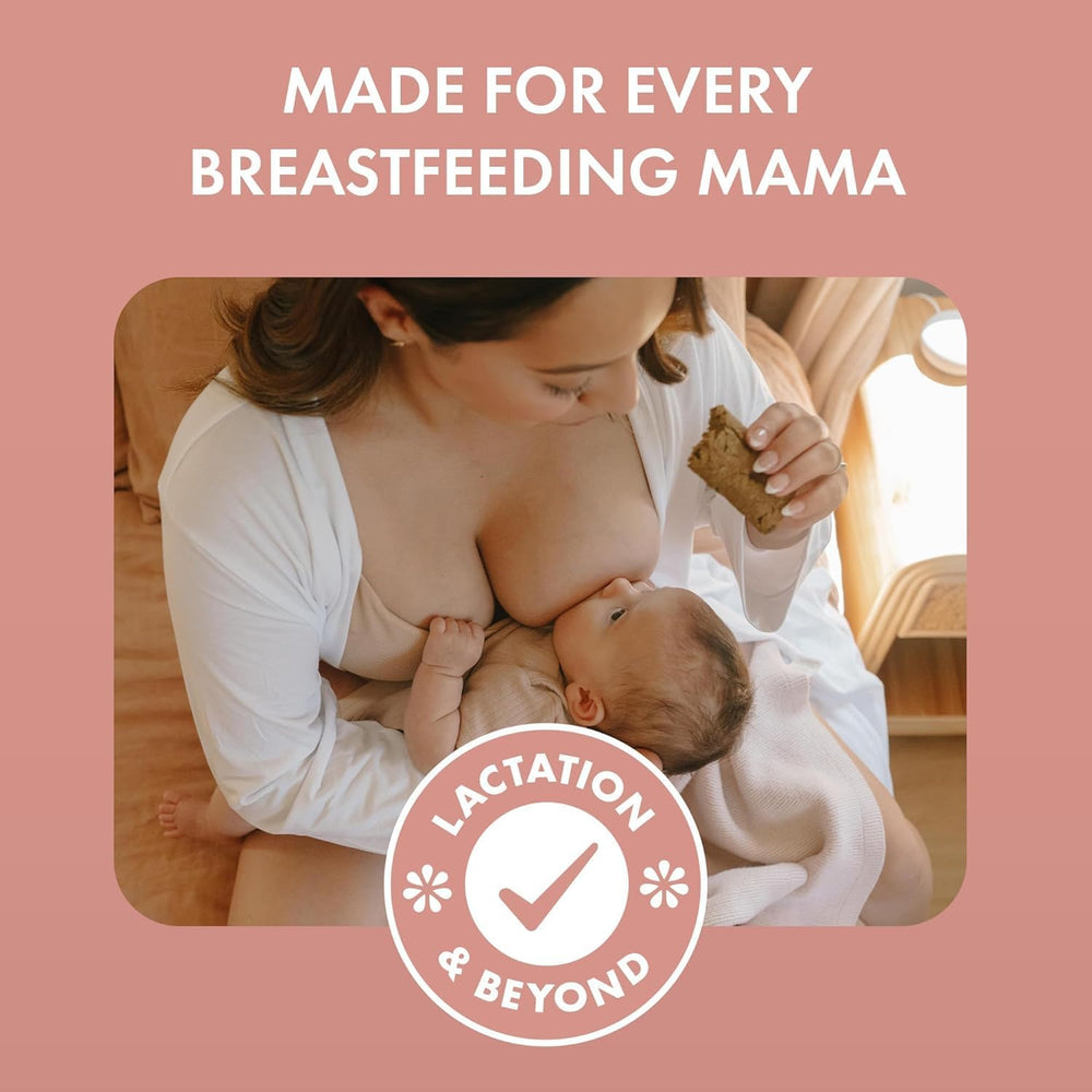 Boobie Brands mom holding bar while nursing demonstrating portable nourishment