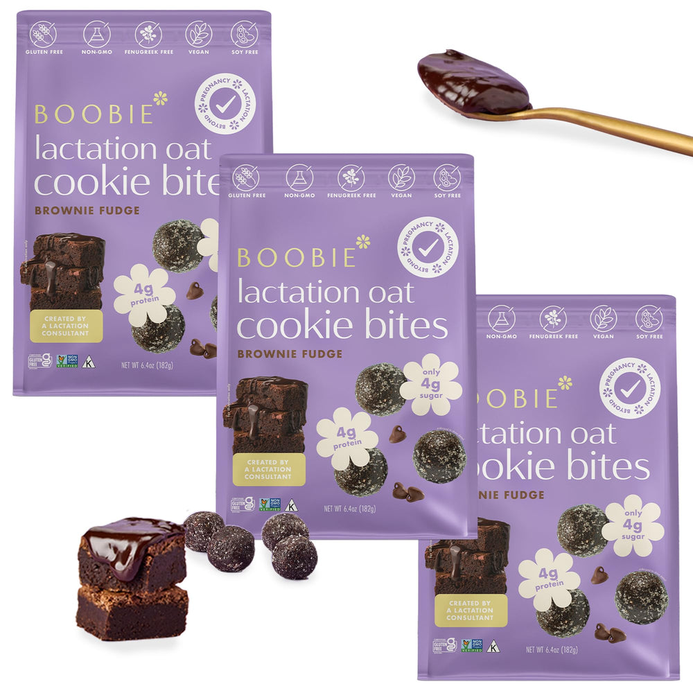Boobie Brands front packaging showing brownie fudge cookies and benefits