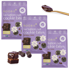 Boobie Brands front packaging showing brownie fudge cookies and benefits