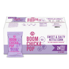 BOOMCHICKAPOP front packaging shows single 1 oz bag and brand benefits