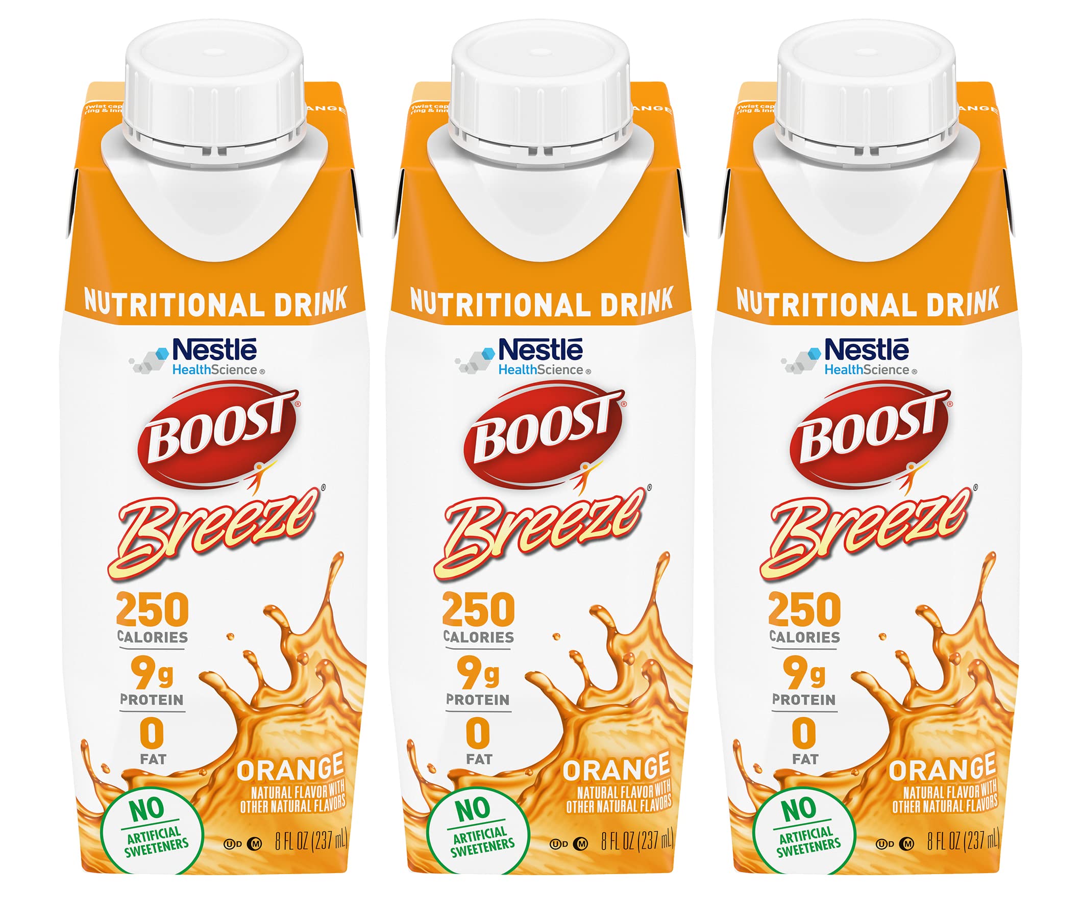 BOOST Breeze orange front packaging showing bottle and label benefits