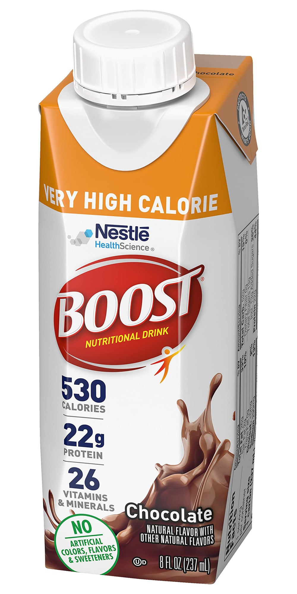 BOOST bottle beside a glass to show 8 fl oz serving size