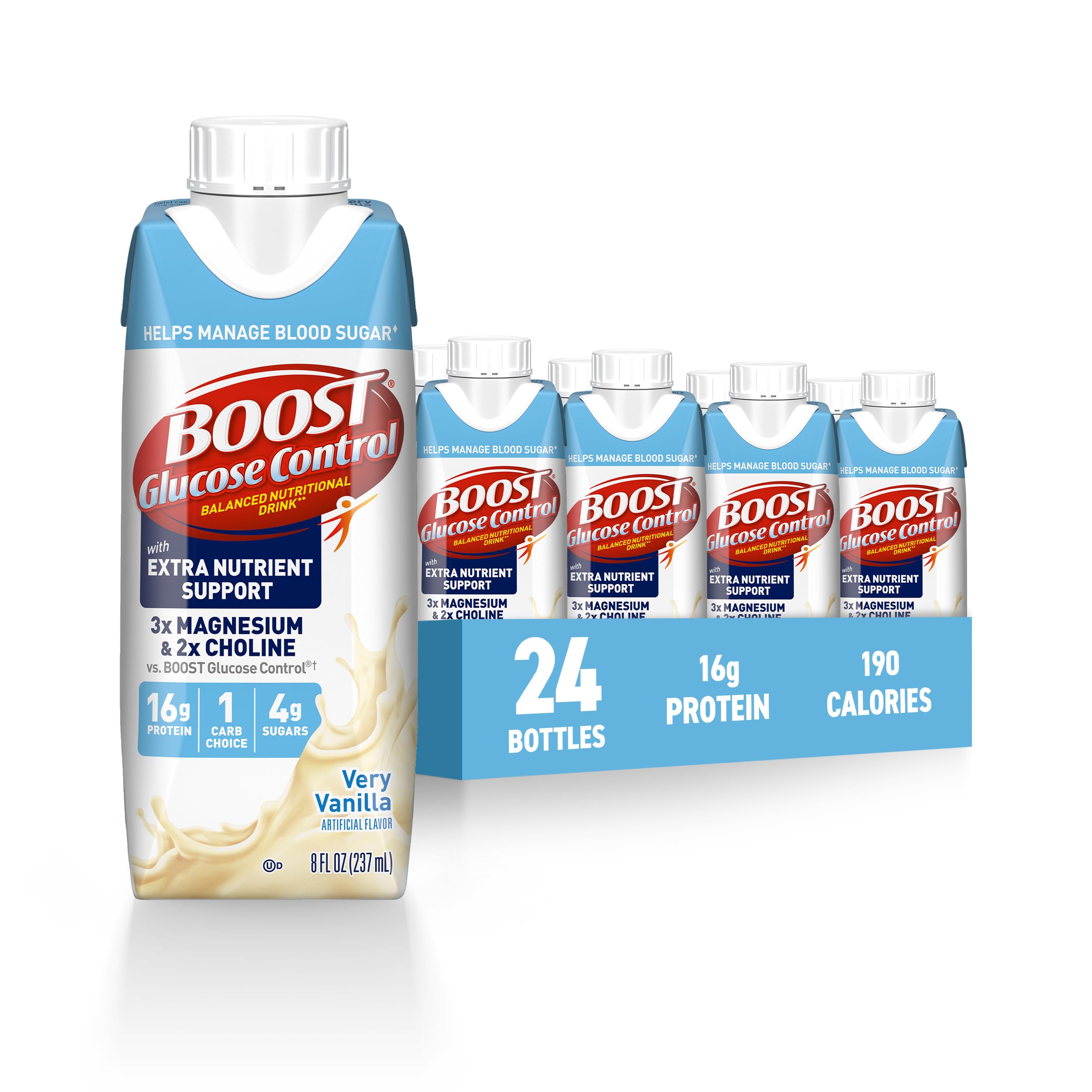 BOOST very vanilla front carton showing branding and calorie information