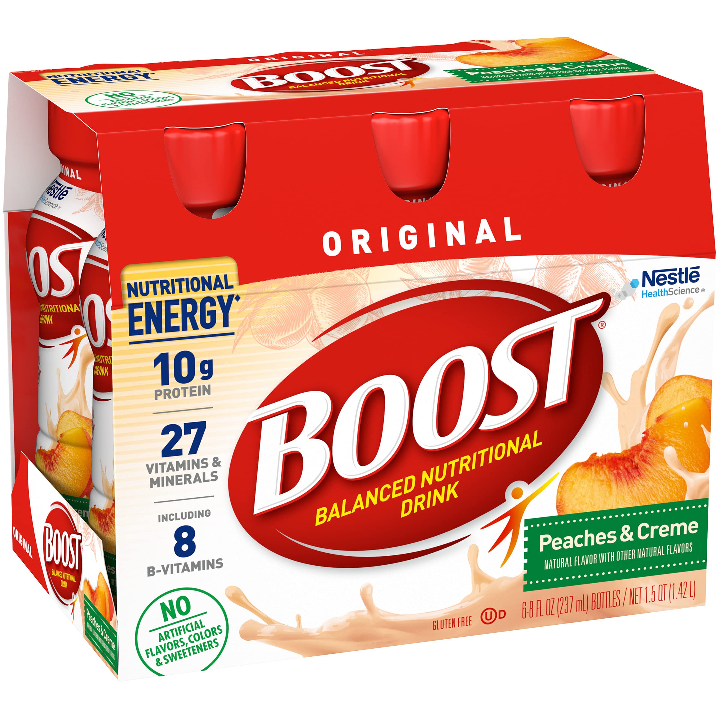 BOOST bottle angled to display serving size and ready-to-drink convenience benefit