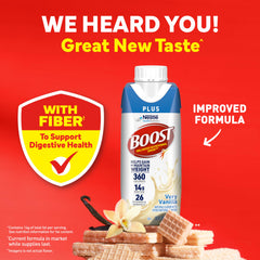 BOOST pour showing creamy vanilla texture and visible thickness for calorie density