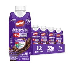 BOOST rich chocolate front carton showing product and ready-to-drink convenience