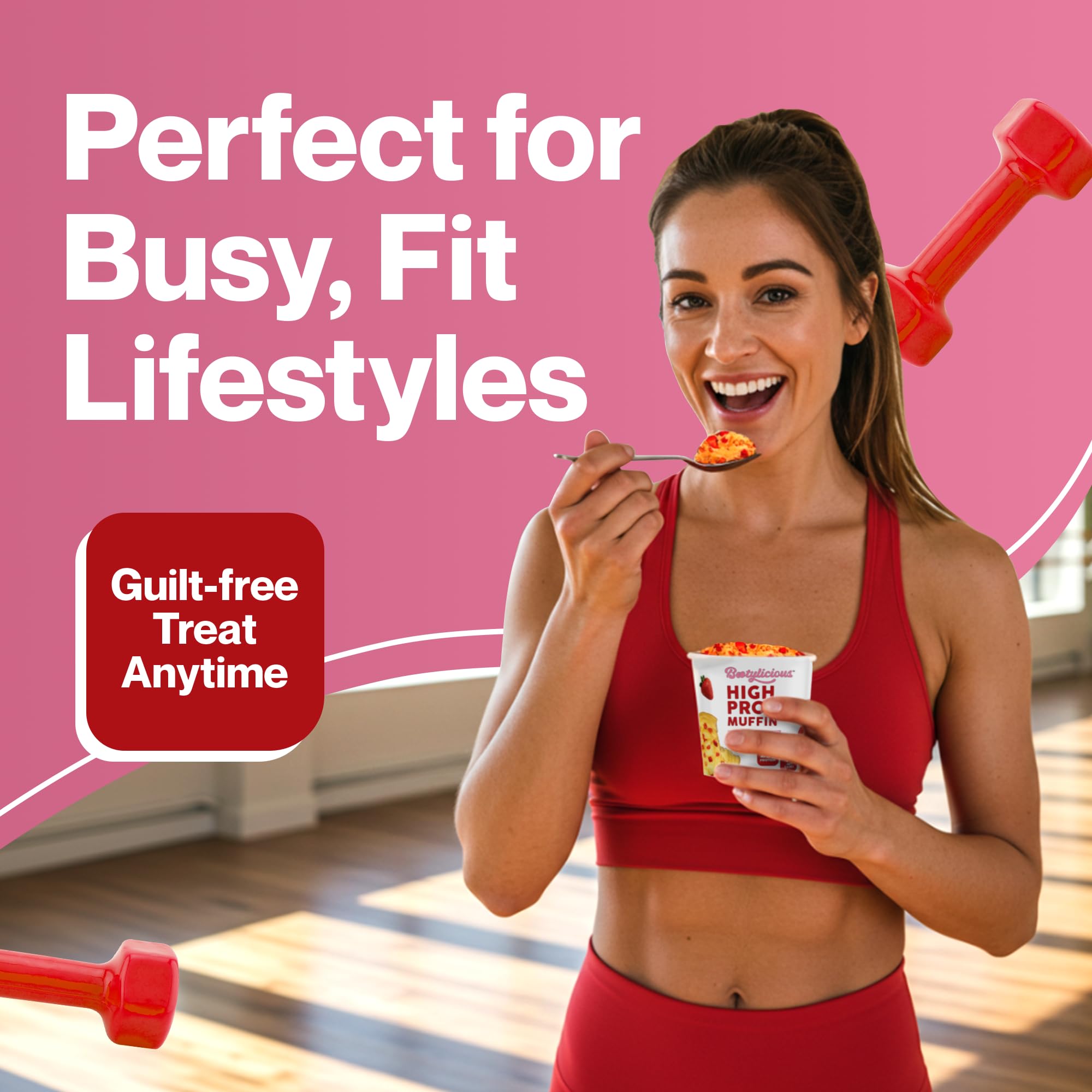 Bootylicious microwavable muffin held in hand showing fast ready-to-eat benefit