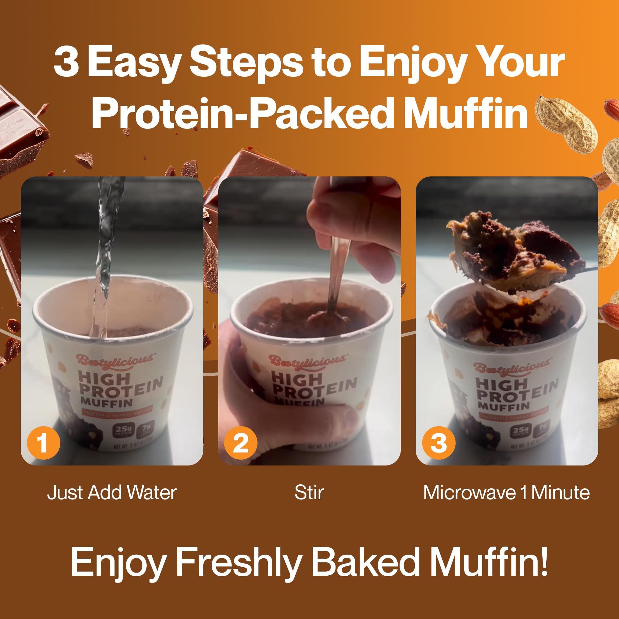 Bootylicious muffin held in hand for scale, conveying single-serve size and portability