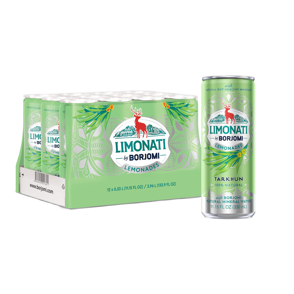 BORJOMI front packaging 12-pack showing cans and branding for easy selection