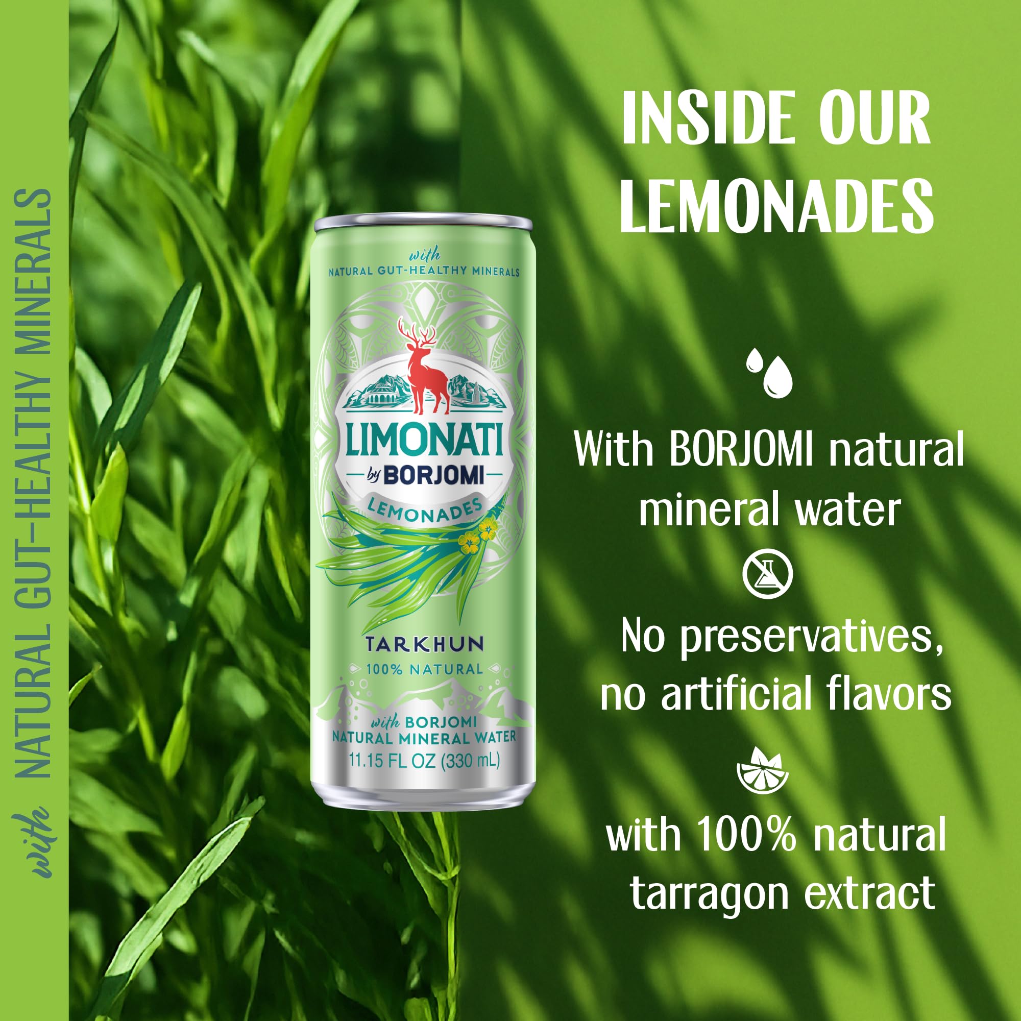 BORJOMI poured into a chilled glass with ice showing refreshing herbal appearance
