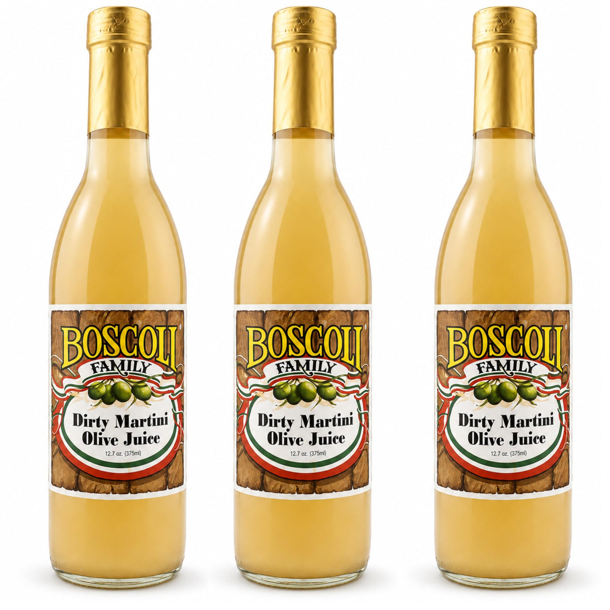 Boscoli Family front packaging showing three bottles and clear branding, convenient for bars