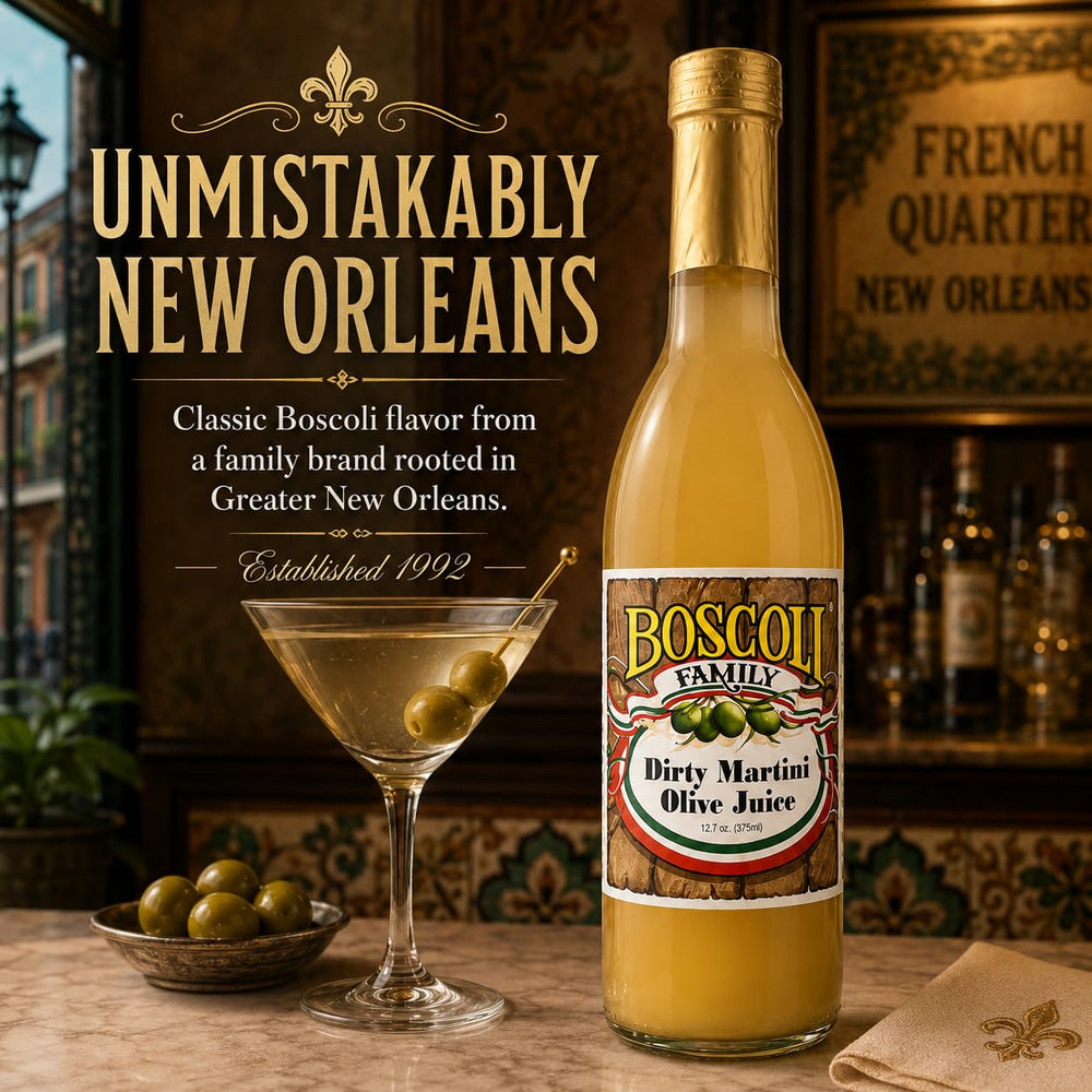 Boscoli Family olive juice added to salad dressing, enhancing savory recipes