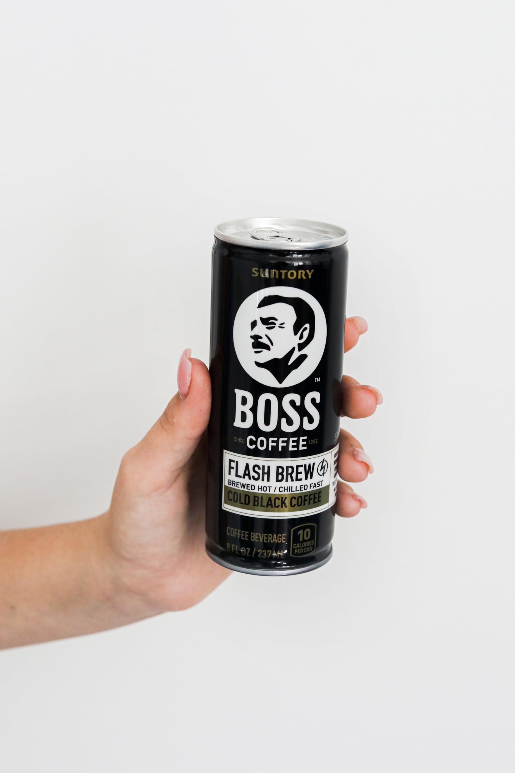 BOSS coffee open can top view highlighting easy-to-drink convenience