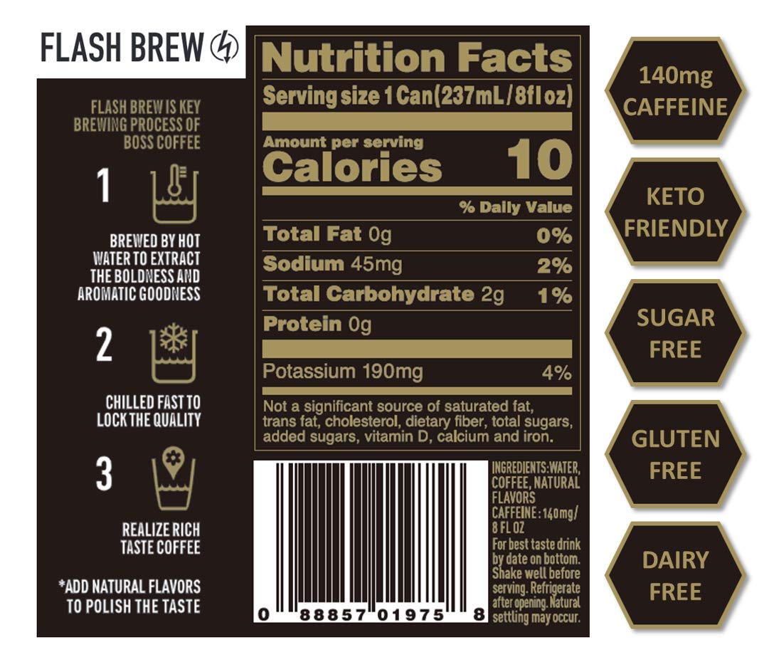 BOSS coffee side label with ingredients and nutrition for informed choices