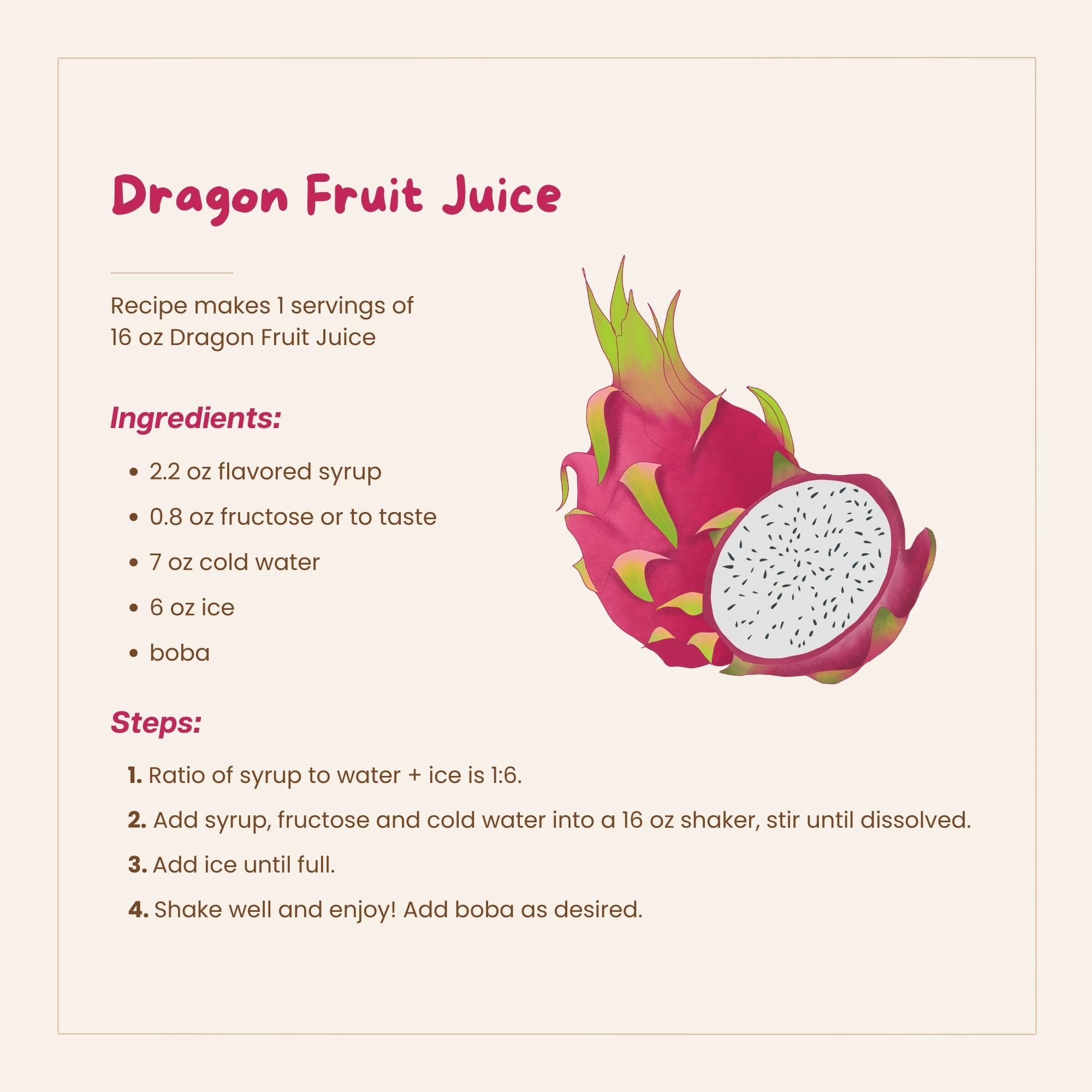 Bossen dragon fruit syrup in bubble tea glass with pearls showcasing vibrant color benefit