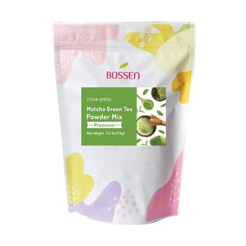 Bossen matcha front packaging showing 2.2 lb bag and label for easy identification and storage benefit