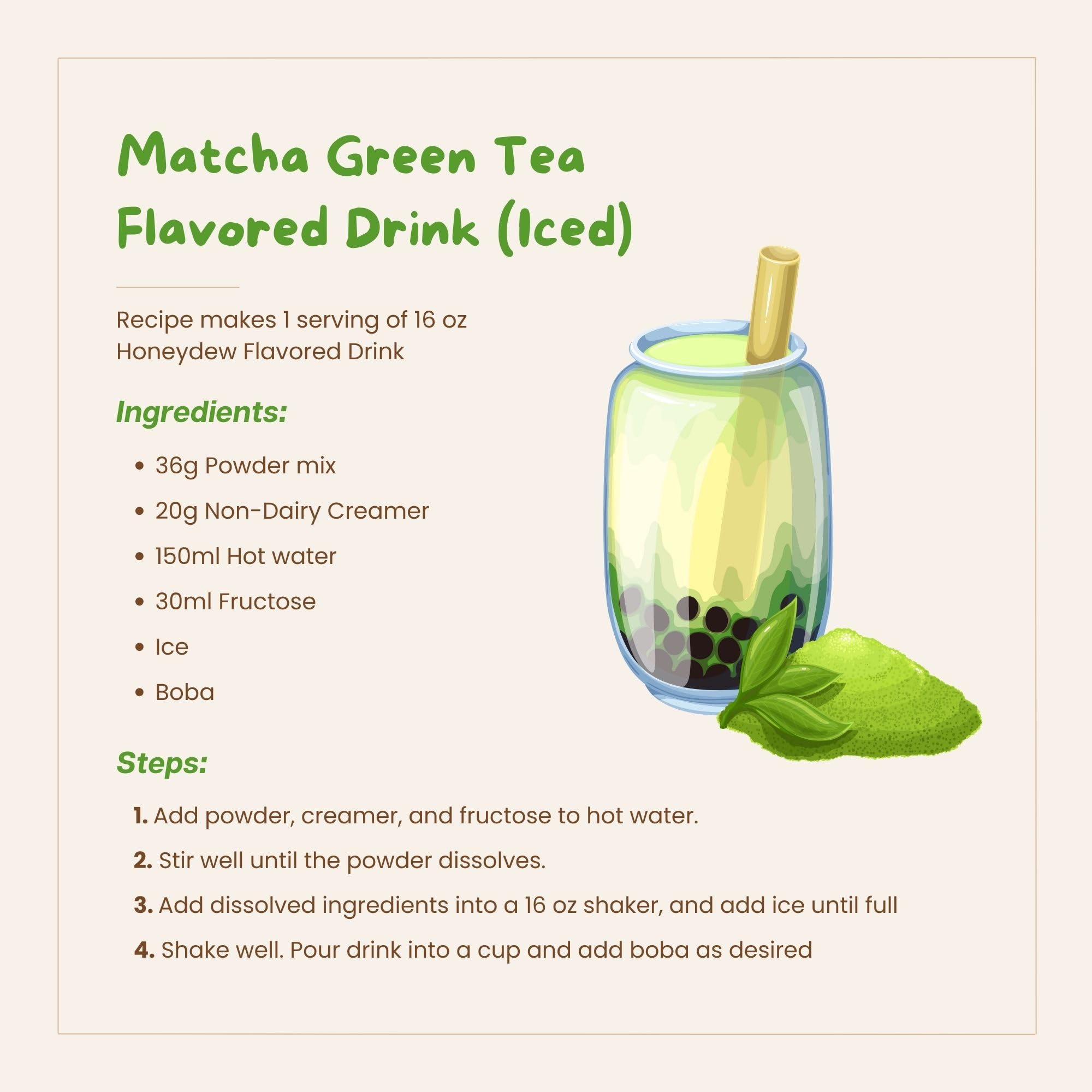 Bossen matcha drink served with tapioca pearls demonstrating customizable toppings and texture