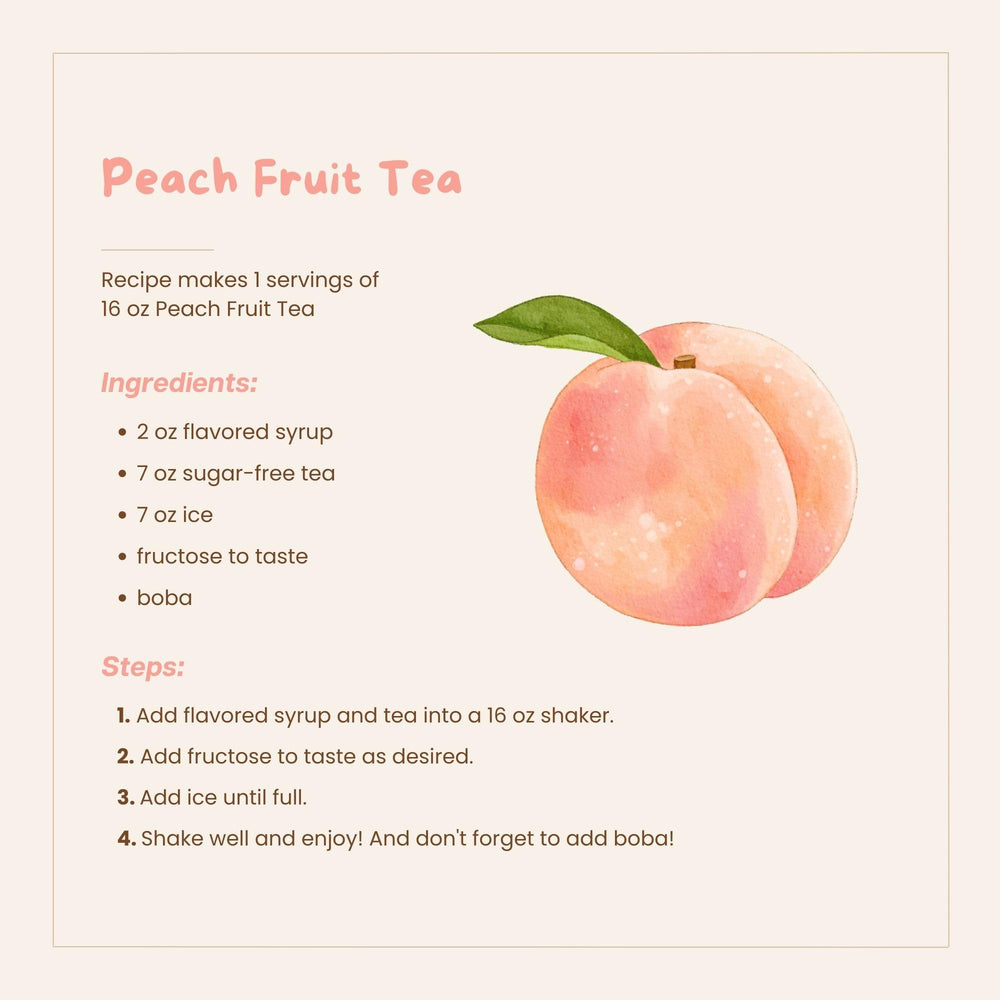 Bossen syrup poured into a blender for smoothie making with bright peach flavor