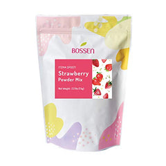 Bossen powder close-up texture revealing fine strawberry-cream mix for smooth drinks