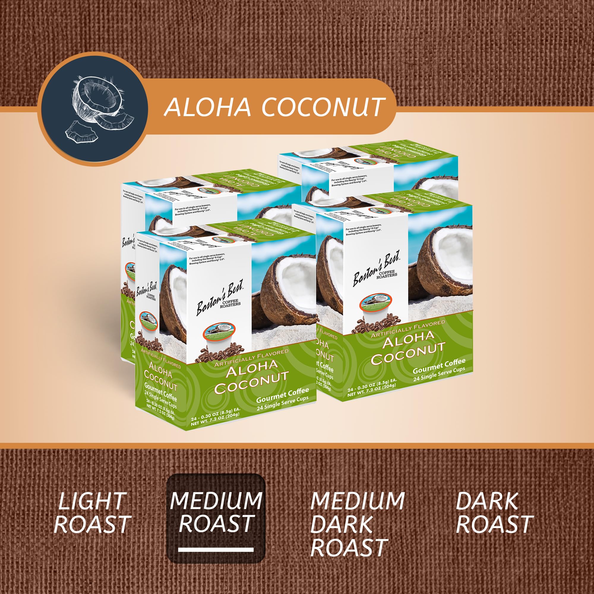 Boston’s Best brewed cup in hand showcasing creamy coconut aroma benefit