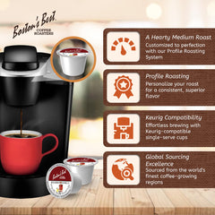Boston’s Best brewed coffee pour with foam showing aroma and flavor appeal