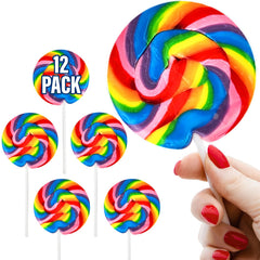 Bottles N Bags front packaging showing 12 colorful swirl lollipops and vibrant display benefit