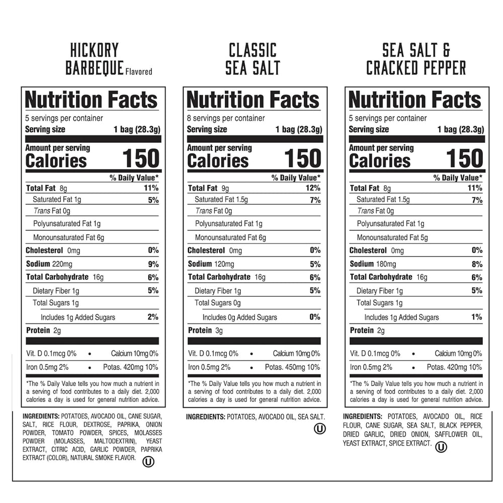 Boulder Canyon single 1 oz bag opened to show portion control and freshness