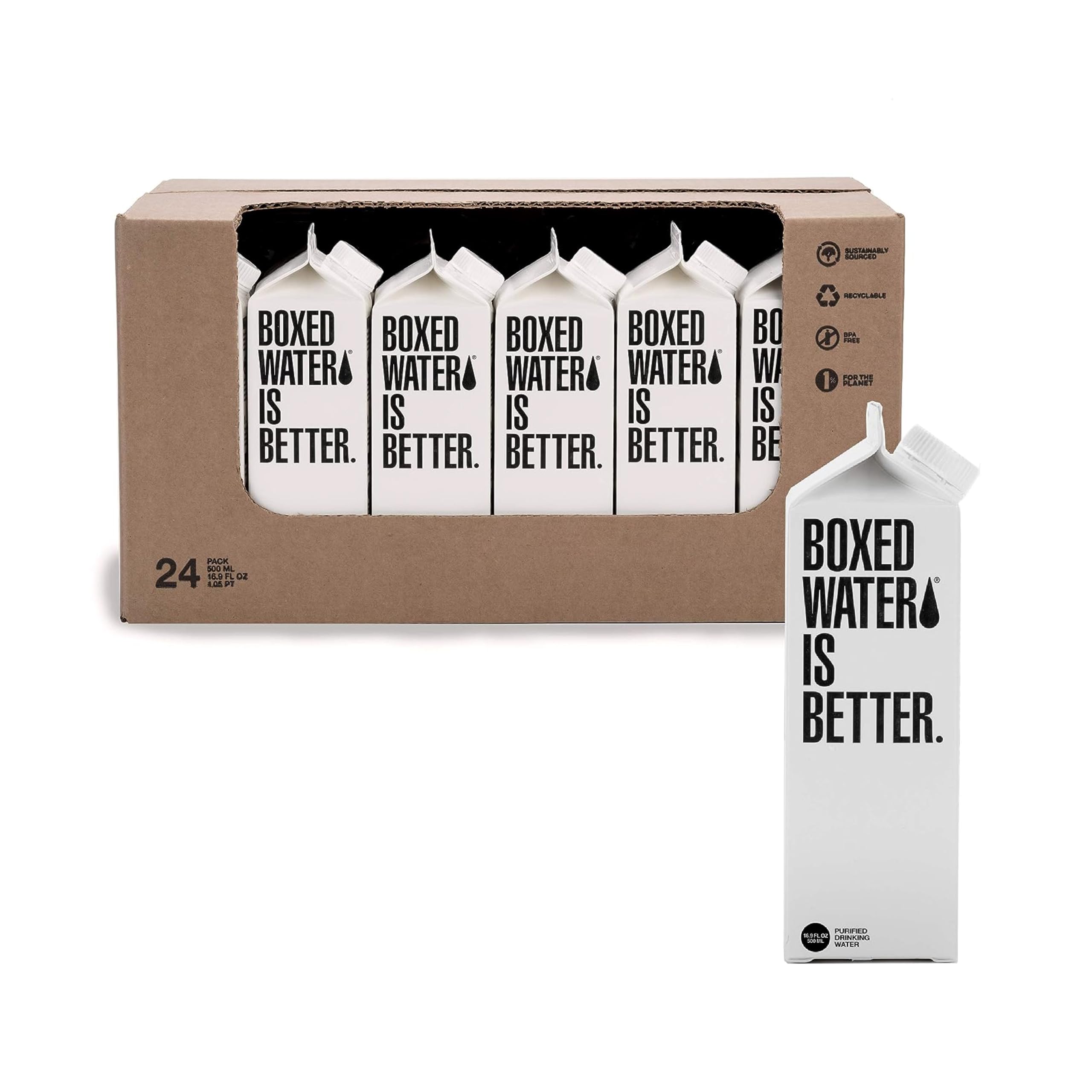 Boxed Water Is Better front packaging showing sustainable carton and brand name