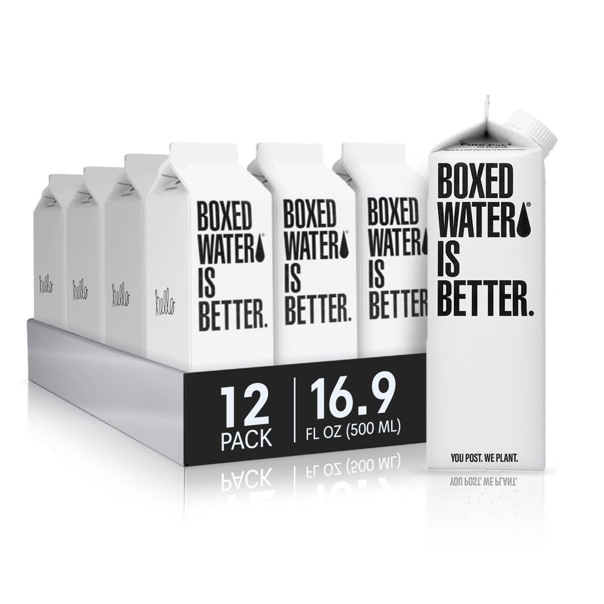 Boxed Water Is Better front packaging showing 12-pack and eco benefit