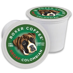 Boxer Coffee front packaging showing 48-count recyclable box and benefits