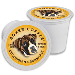 Boxer Coffee front packaging showing 48ct box and recyclable label benefit