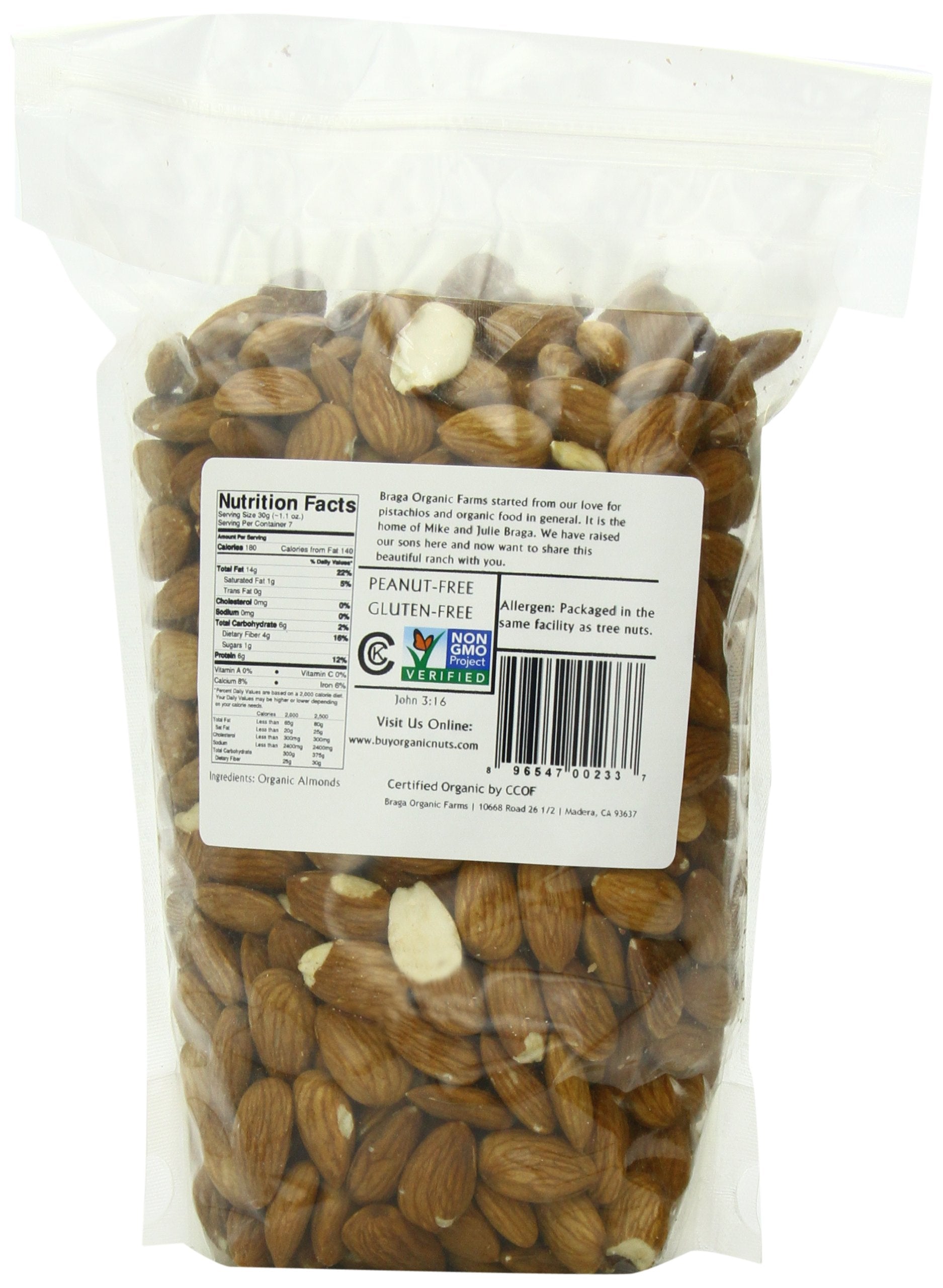 Braga Organic Farms close-up of almond texture highlighting fresh crunch and consistent size