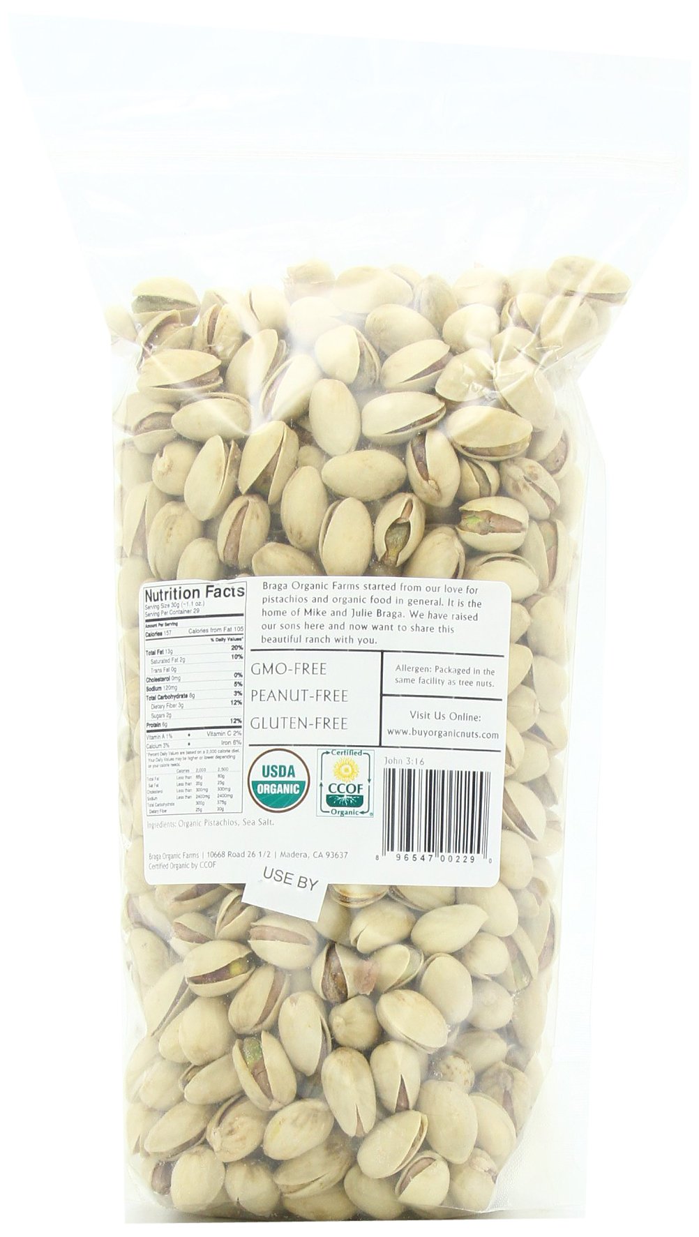 Braga Organic Farms close-up of roasted inshell pistachios highlighting crunchy texture