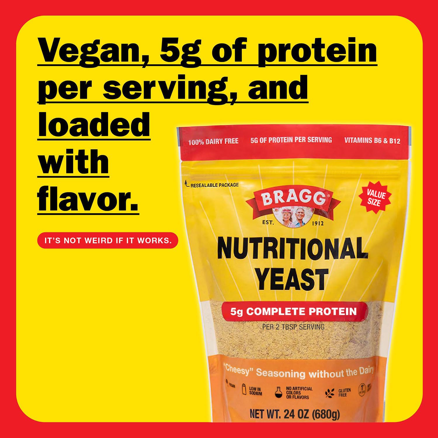 bragg label nutrition panel emphasizing B vitamins and ingredient transparency benefit