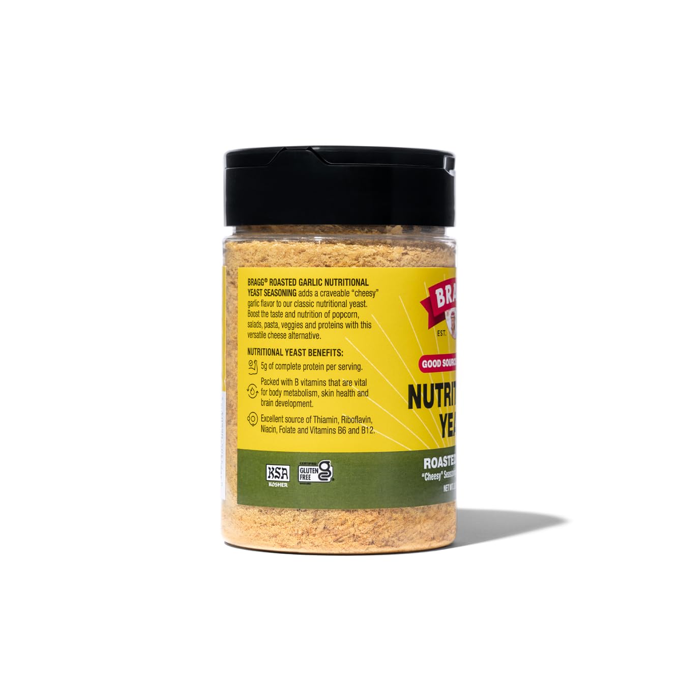 Close-up of Bragg product label highlighting B vitamins and ingredient clarity