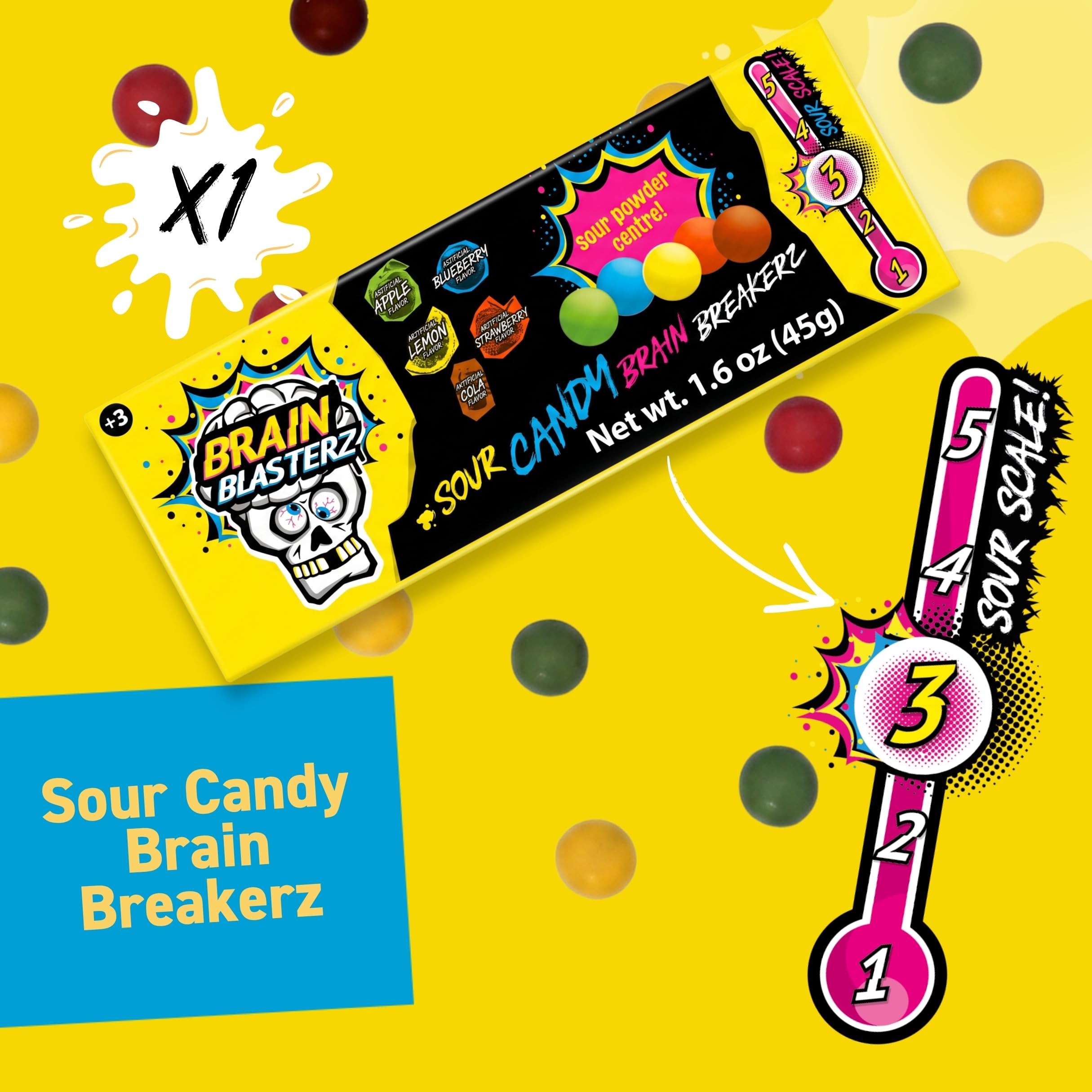 Brain Blasterz box next to a hand for size comparison and gift-ready scale