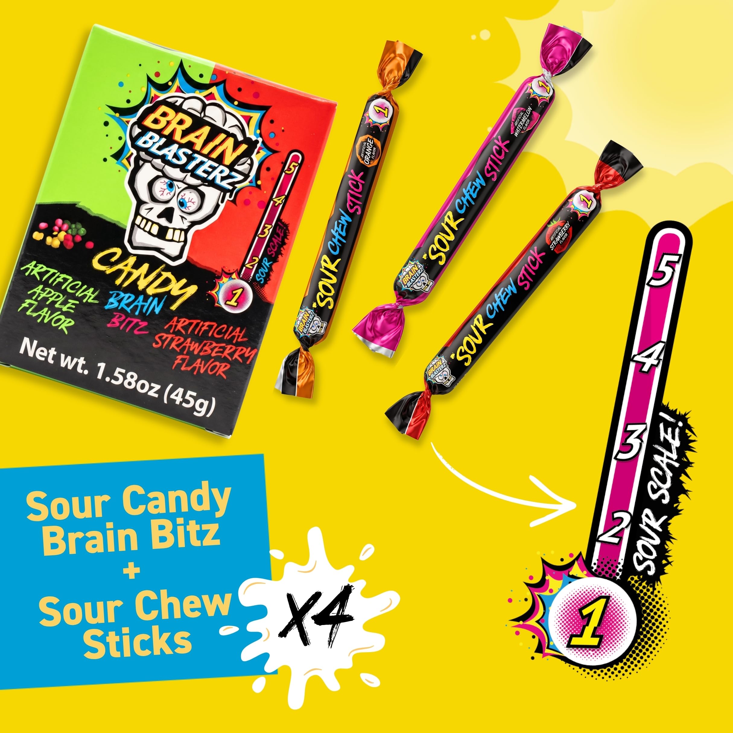 Brain Blasterz taffy texture detail highlighting chewy layers and tangy filling