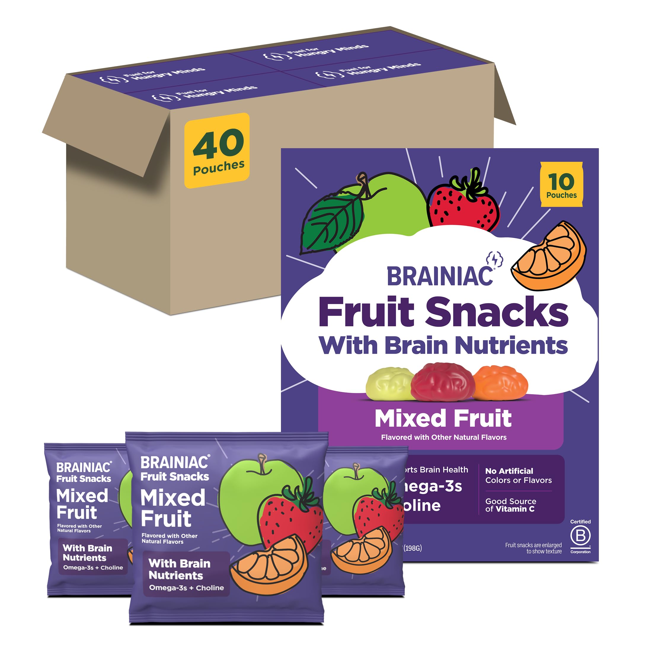 Brainiac front box showing 40-count pack and branding, convenient for families